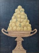 Large framed print of lemons in a neoclassical two-handled tazza, printed signature 'Ida', within