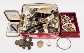 Collection of costume jewellery, watches and collectable items including fob chains, brooches,