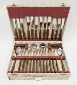 Mid-century canteen of Firth Staybrite cutlery with teak handles, six place setting comprising 42