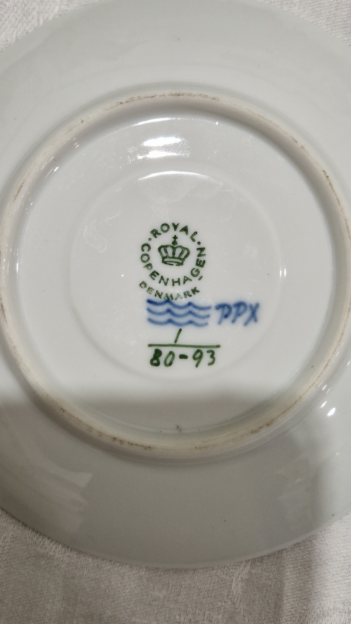 Royal Copenhagen blue and white lace-pattern teacup and saucer, printed blue and green marks, - Image 3 of 3