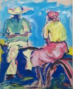 Pair of 21st Century School Paint on paper Man and woman in discussion and a man at work, in the