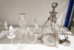 Modern glass and chrome effect hanging light shade of domed conical form, 50cm high together with