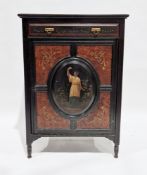 19th century ebonised and burr maple Aesthetic Movement side cabinet, the single long drawer with
