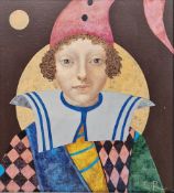 Olga Oreshnikov (20th-21st Century) Oil on board A Jester's Moon, signed, labelled verso, 25cm x