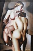Lafiette after Tamara de Lempicka Oil on canvas Copy of Les Deux Amies, signed lower right,
