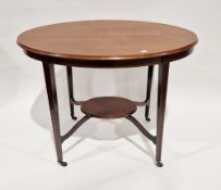 Edwardian mahogany cross-banded and inlaid oval side table, the four square tapering legs united