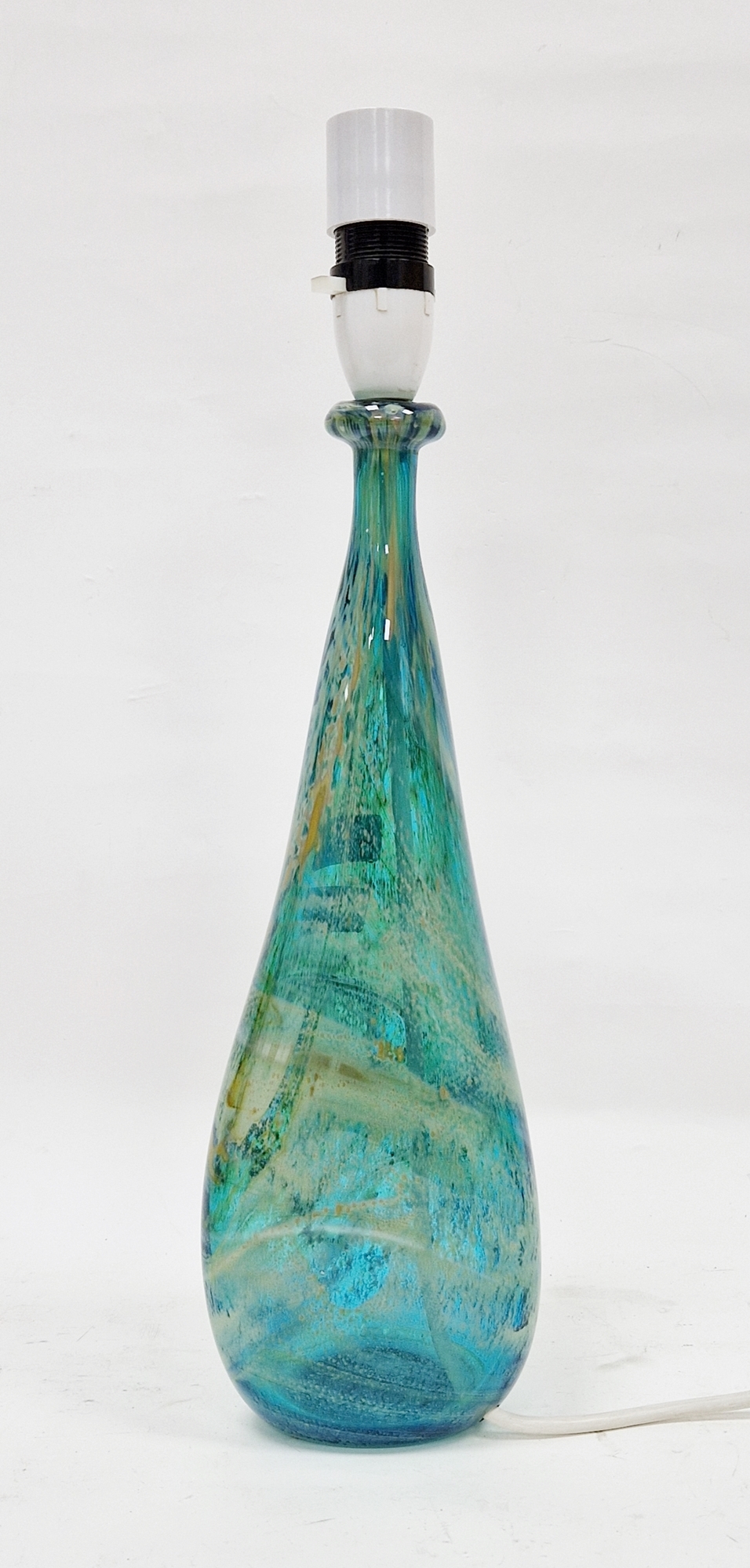Mdina glass lamp base of tapering baluster faceted form, turquoise, ochre and yellow inclusions,
