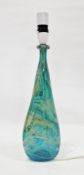 Mdina glass lamp base of tapering baluster faceted form, turquoise, ochre and yellow inclusions,