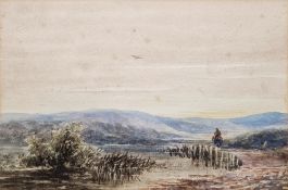 Attributed to William Widgery (1822-1893) Watercolour Traveller in waterscape, unsigned, 16cm x