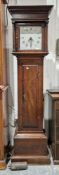 Antique oak longcase clock with dentil cornice, the painted dial inscribed “Packer Tingewick”,