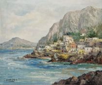 20th century Continental School Oil on canvas Italian coastal view, signed Cartier lower left, 48.