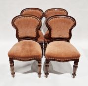 Set of four Victorian mahogany dining chairs with later pink upholstered back panels and stuff-