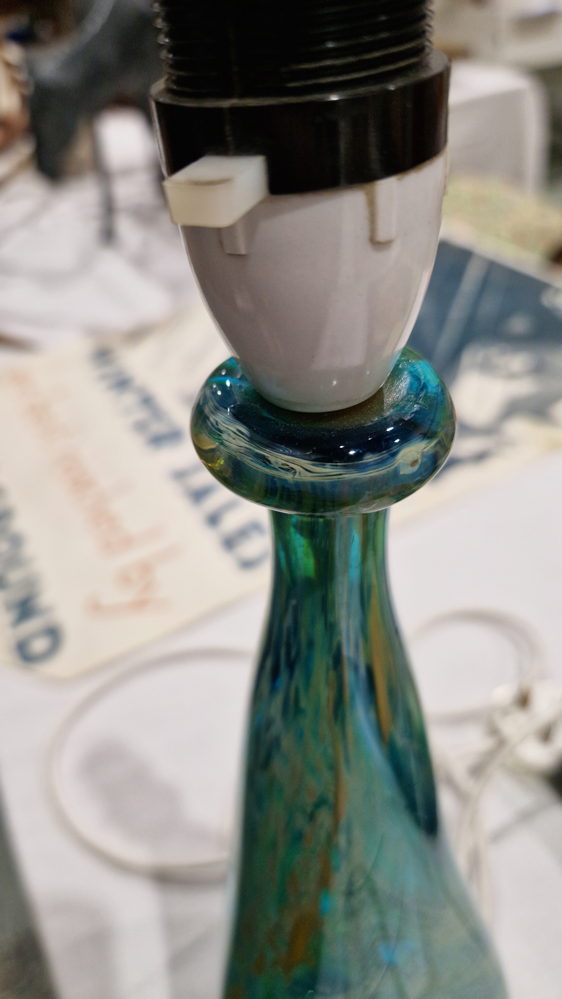 Mdina glass lamp base of tapering baluster faceted form, turquoise, ochre and yellow inclusions, - Image 5 of 5