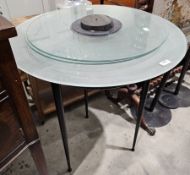 Modern circular table with frosted glass top, 75cm high x 65cm diameter and a pair of modern glass