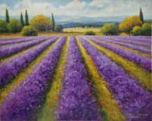 Gerhard Nesvadba (1941) Oil on canvas Lavender fields, signed lower right, 80.5cm x 100cm  Condition