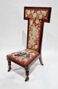 Victorian mahogany prie-dieu chair with floral patterned woolwork upholstered back and seat and
