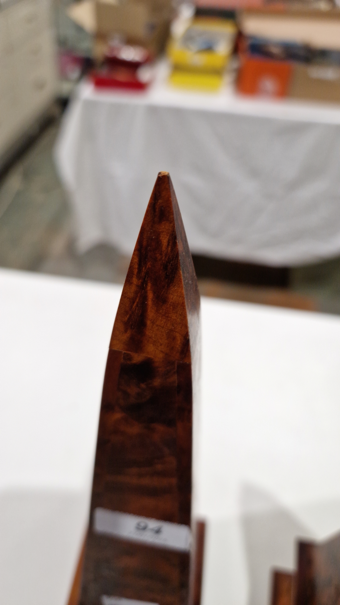 Collection of simulated tortoiseshell and burrwood desk obelisks, two tribal-style rattan covered - Image 3 of 8