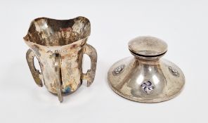 Edward VII silver and guilloche enamel capstan inkwell, Birmingham 1909, maker's mark rubbed, the