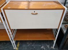 Two Mid-century Ladderax shelving units, comprising a two section unit with lockable fall front