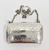 Late 19th/early 20th century white metal purse of rectangular form with scrolling foliate