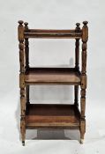 19th century mahogany three tier whatnot, each rectangular tier with a three-quarter gallery rail,