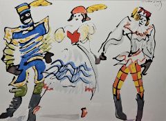 Alan Halliday  Watercolour on paper Theatrical costumes, titled David Bintley as Petrushka, Nicola