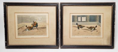 Henry Thomas Alken (1785 - 1851) Set of four 19th century cockfighting coloured engravings, engraved