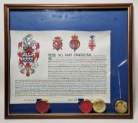 Illuminated Grant of Arms applied with wax seals, named for Sir Charles Henderson Tidbury dated