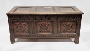 18th / 19th century oak three-panel coffer, the front frieze with nulling carving and the panels
