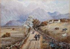Late 19th century British School View of Ben Cruachan, with a Highlander and fisherman, unsigned,