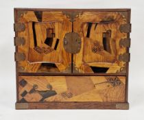 Japanese Meiji period wooden table top cabinet, marquetry inlaid in the manner of Yosegi-Zaiku,