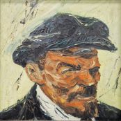 20th century school Oil on board Portrait of Lenin, wearing flat cap, in heavy impasto, 44cm x 45cm