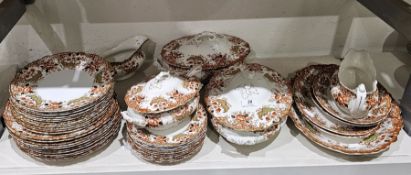 Adams pottery Derby-pattern part dinner service, circa 1900, printed crowned brown factory marks,