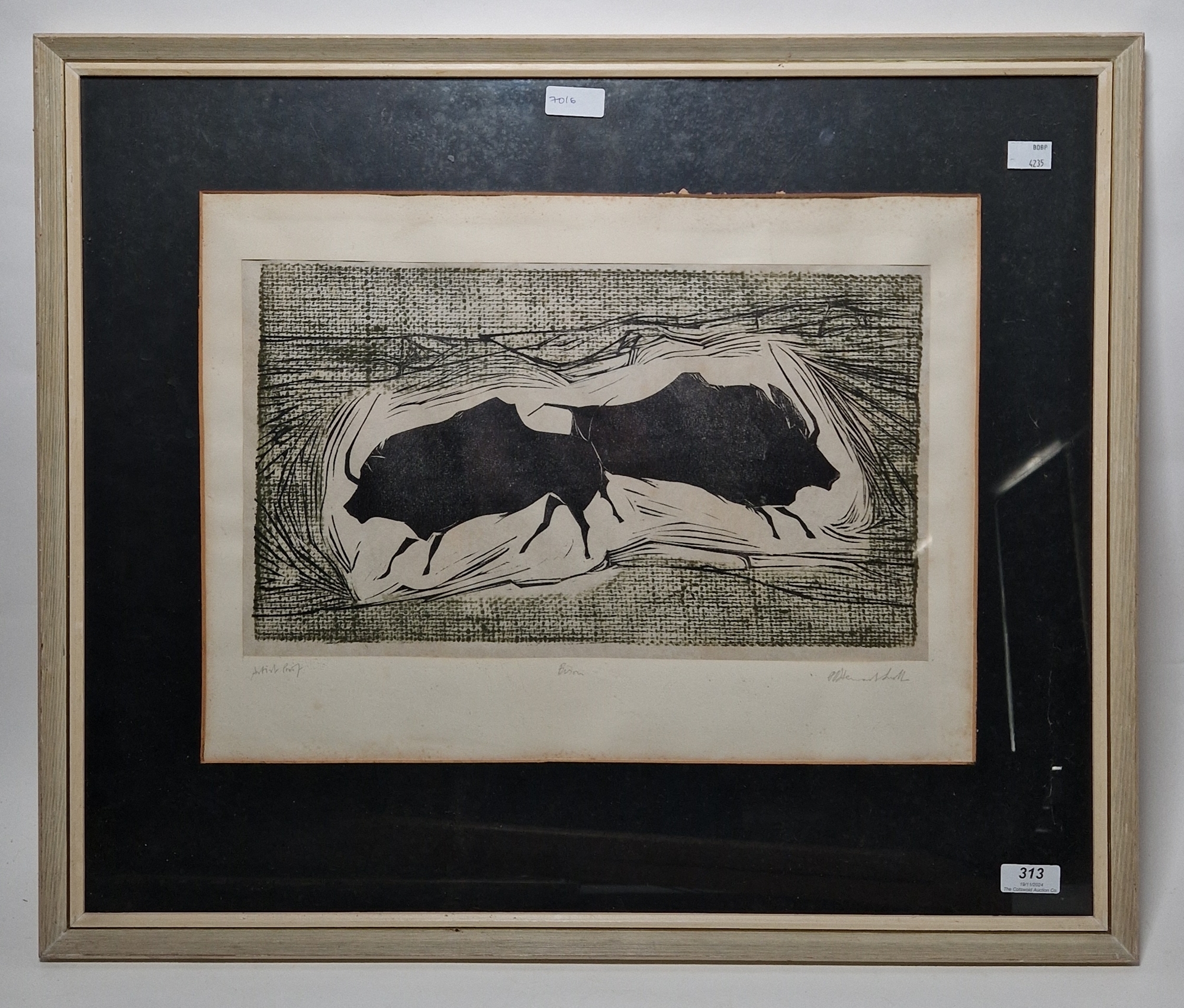 20th century school Etching on paper "Bison", artist's proof, titled, indistinctly signed P. - Image 2 of 17