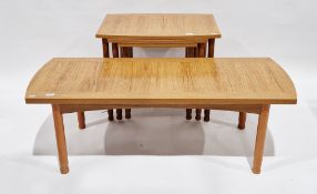 Mid-century Schreiber oak effect coffee table, 41cm high x 120cm long x 45cm wide together with a