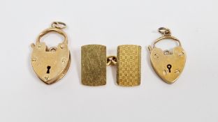 Two 9ct yellow gold heart-shaped padlock clasps, largest 3cm, total weight 8.9 grams together with