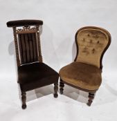 19th century oak prie-dieu chair with carved pierced back rail and bobbin supports, upholstered in