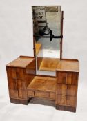 Art Deco walnut veneered dressing table having triptych rectangular mirrors and an arrangement of