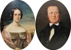 Mid-19th century British school Oil on board Pair of oval portraits, depicting Mr and Mrs Henderson,