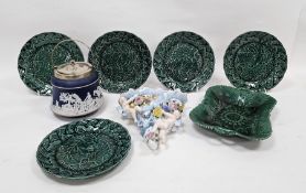 Late 19th century Wedgwood majolica green-glazed leaf and basket moulded shaped rectangular dish,