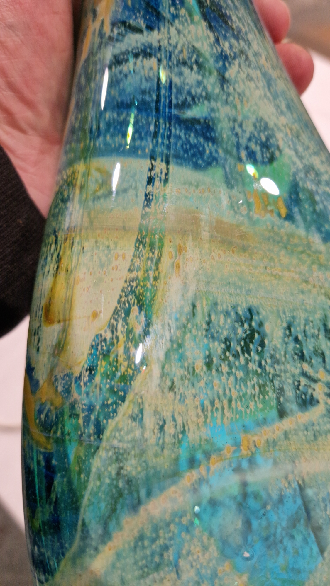 Mdina glass lamp base of tapering baluster faceted form, turquoise, ochre and yellow inclusions, - Image 3 of 5