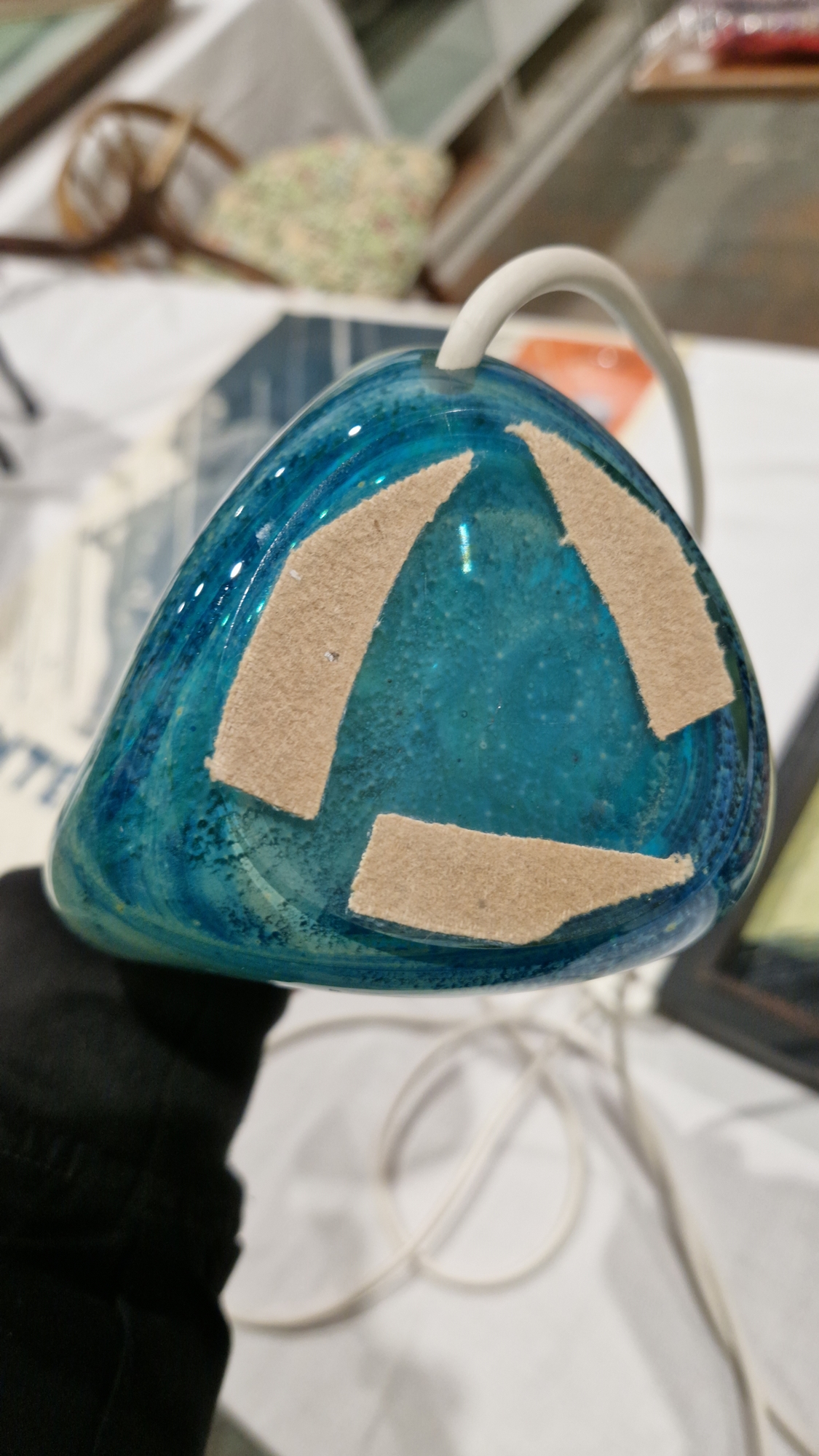 Mdina glass lamp base of tapering baluster faceted form, turquoise, ochre and yellow inclusions, - Image 4 of 5
