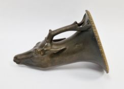 Bronze rhyton in the Grand Tour manner, cast in the form of a stag's head, with gilt lined