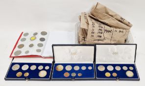 Collection of coins including three South African rand proof coin sets for the years 1978, 1986