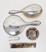 George V silver-backed three-piece dressing table set, Chester 1911, J & R Griffin, comprising a