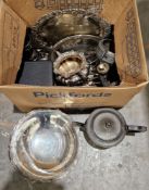 Collection of silver plated items and flatware including James Dixon three piece silver plated tea