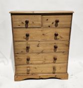 20th century pine chest of two short over four long drawers, each drawer with turned wooden