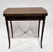 Edwardian mahogany dual-flap card table, the top section folding out to reveal fitted baize top with