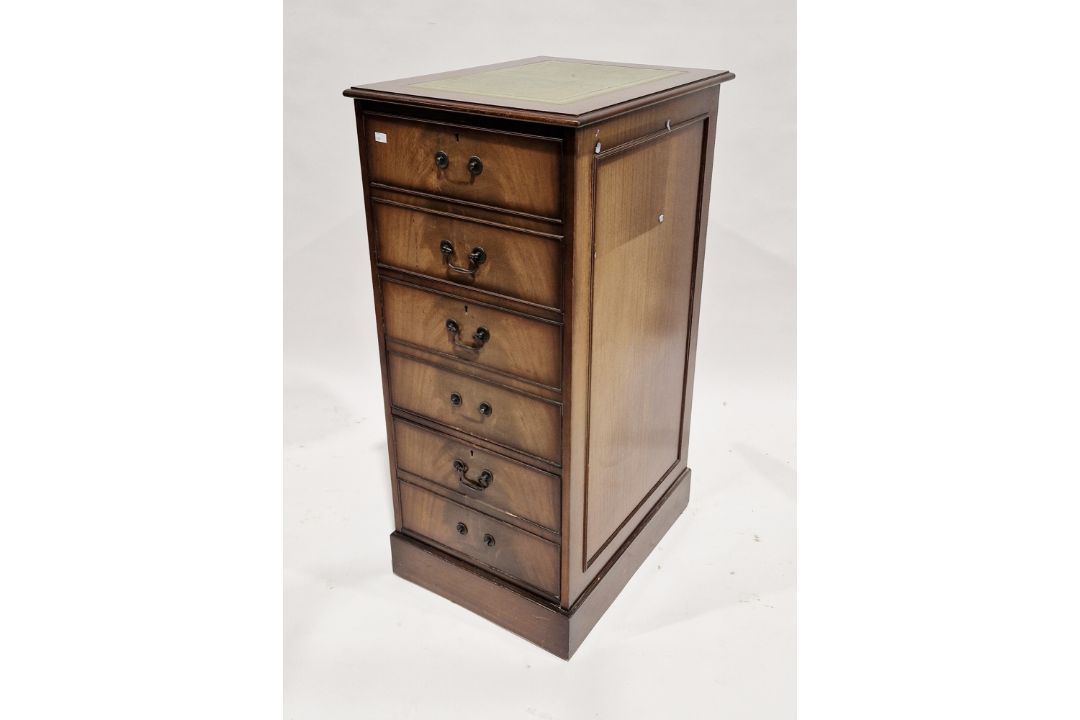 Pair of reproduction Regency mahogany veneered filing cabinets with green leather inset tops and - Image 1 of 2