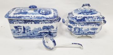 Modern Spode pottery bread bin and cover of rectangular two-handled form, printed in blue and